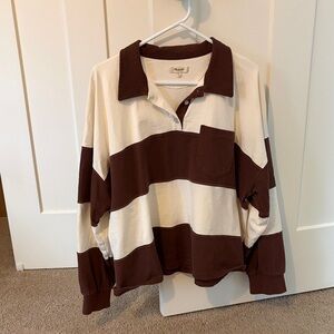 Madewell Brown and Cream Striped Polo Shirt